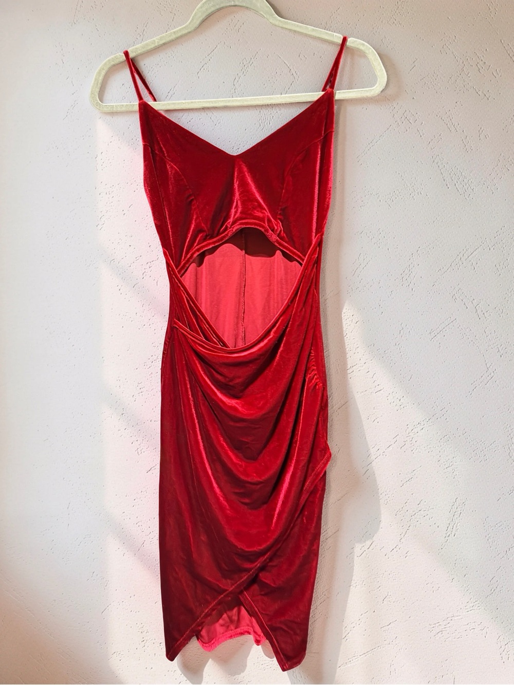 Fashion Nova Red Velvet Backless Cutout Dress